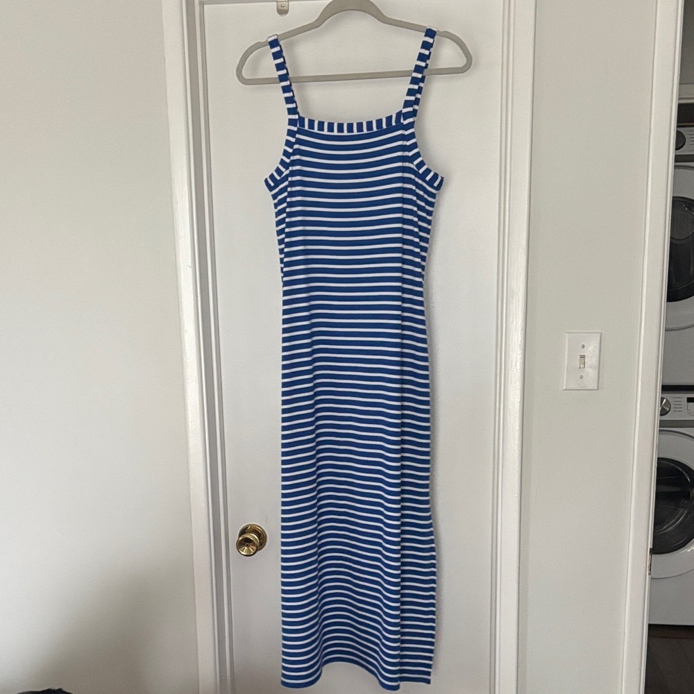 LOFT Blue and White Striped Midi Dress